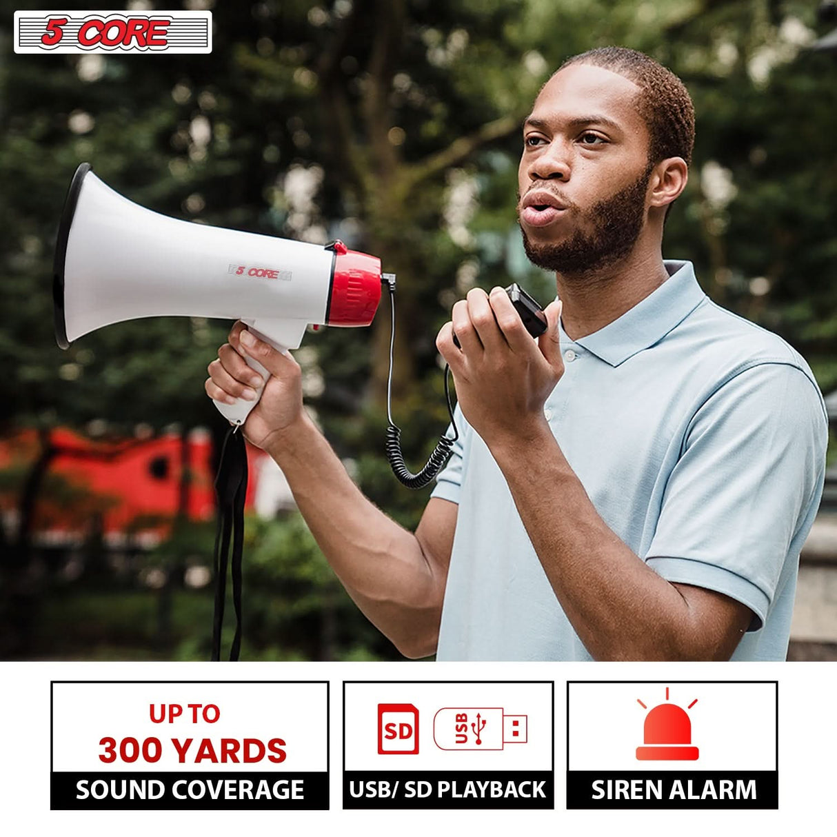 5 Core Megaphone 50W Bull Horn PA Speaker w 300M Range Loud Siren Voice Amplifier Portable