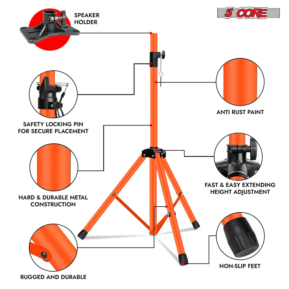 5 Core Speaker Stand Pair Adjustable Heavy Duty PA DJ Tripod Studio Monitor Stands w 35mm Insert