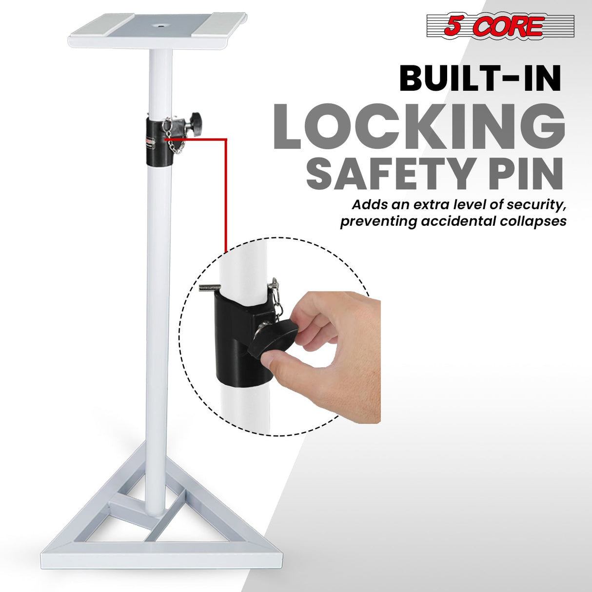 5 Core Speaker Stand Heavy Duty Adjustable Telescoping Height Triangle Base 100Lb Capacity