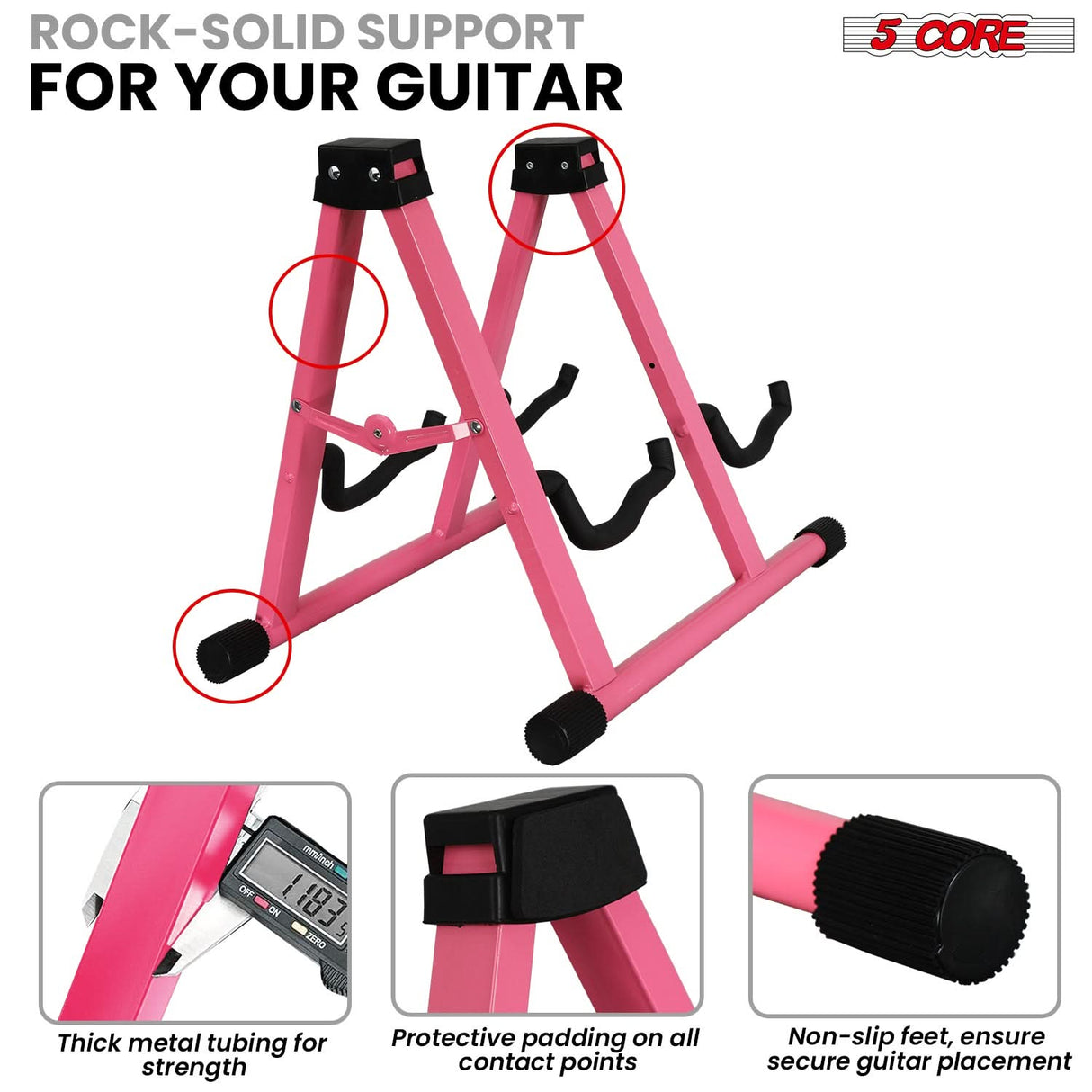 5 Core Double Guitar Stand A Frame Shape w Foam Arms Supports Acoustic Electric Bass Ukulele Banjo