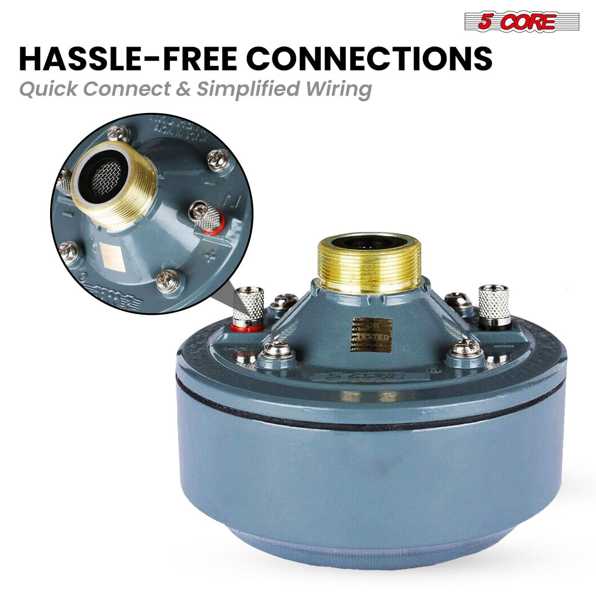 5 Core Compression Driver 2" Horn Tweeter 600W Titanium Diaphragm 16 Ohms 18 TPI All Weather Use