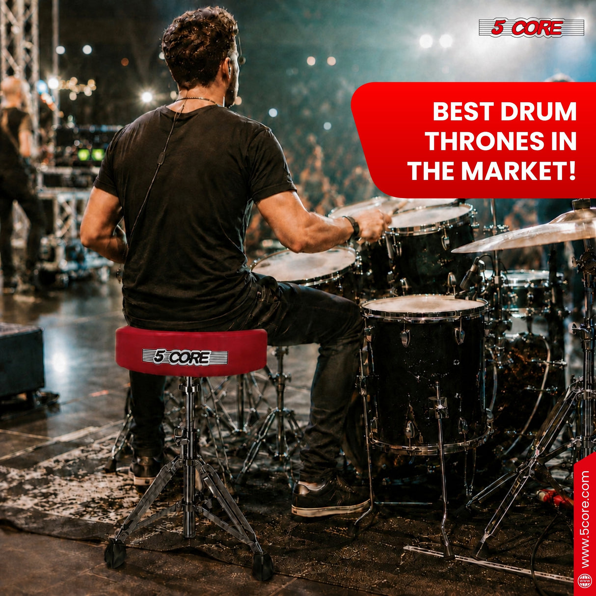 5 Core Drum Throne w 4.5" Padded Stool Adjustable Drummer Chair