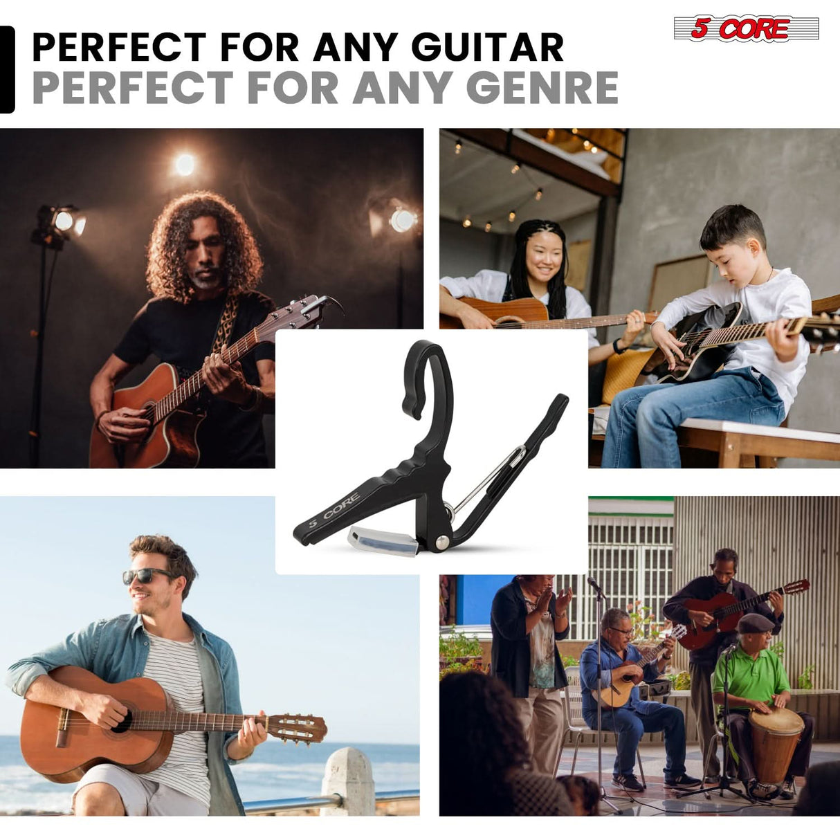5Core Capo Acoustic Electric Guitar String Clip + 6Pcs Guitar Picks Celluloid + Carry Bag