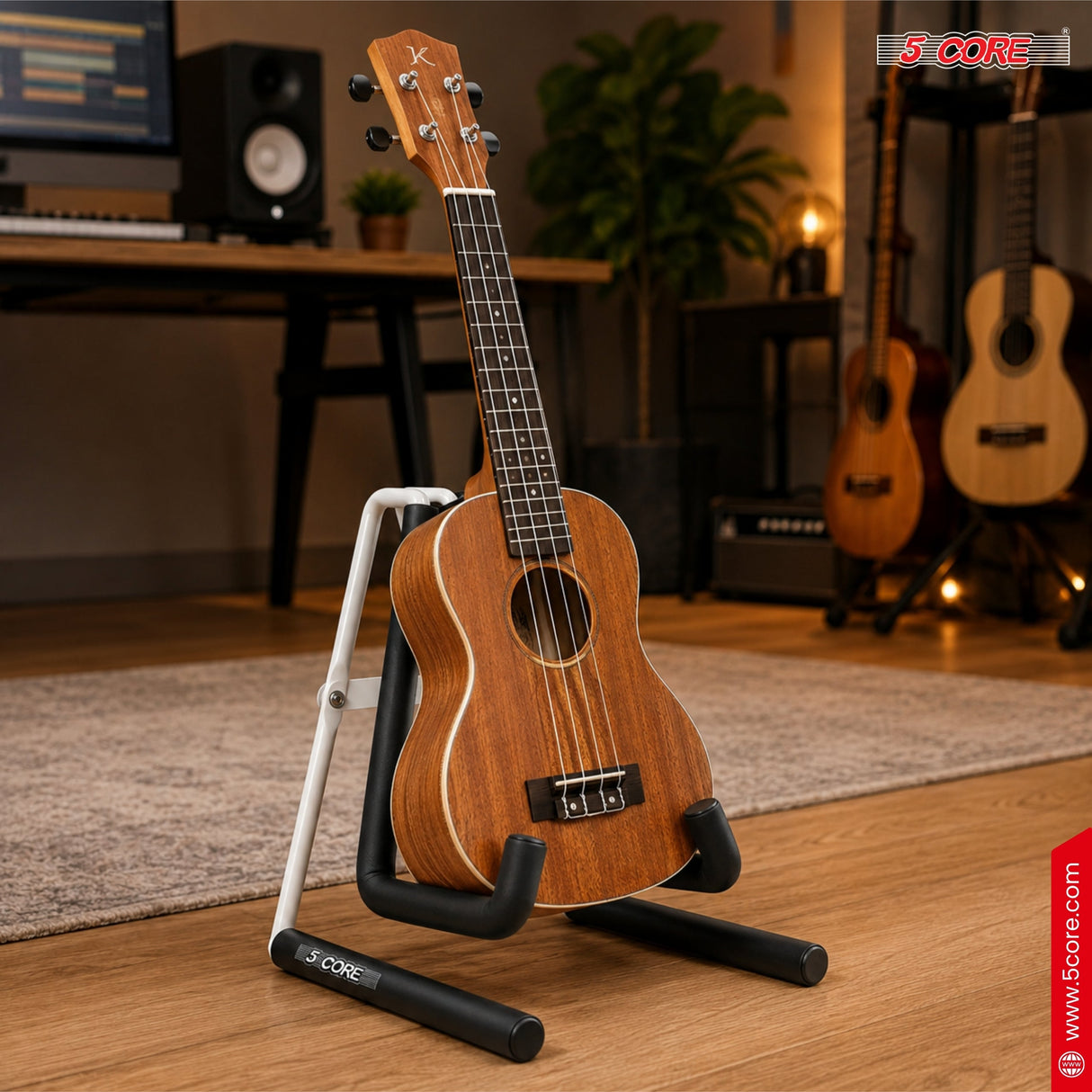 5 Core Ukulele Stand A Frame Metal Body w Soft Padded Arms Support Banjo Ukuleles Mini Guitar Violin White