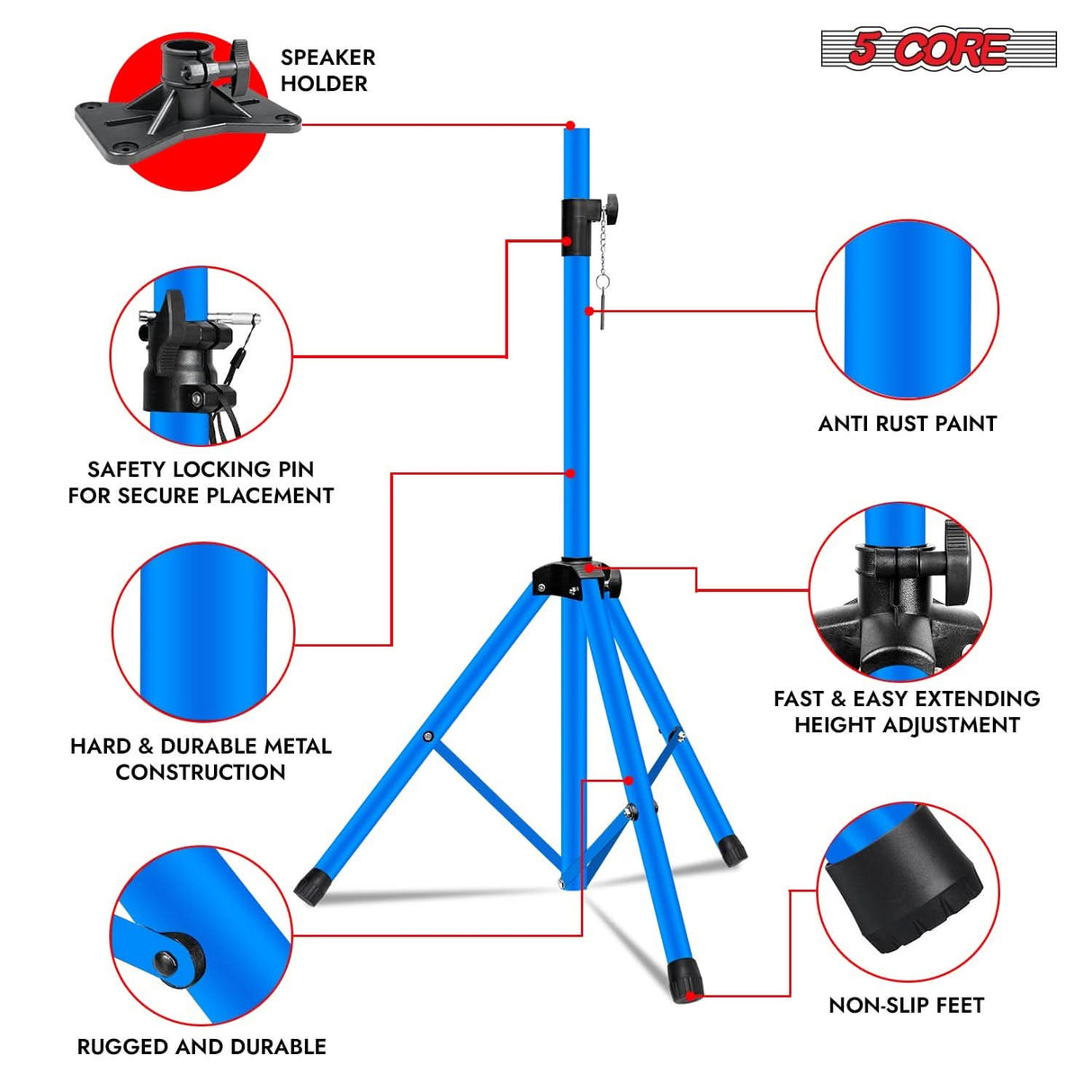 5Core Speaker Stand Tripod 2Pcs Tall Adjustable 72 Inch DJ Studio Monitor Stands Pole Mount