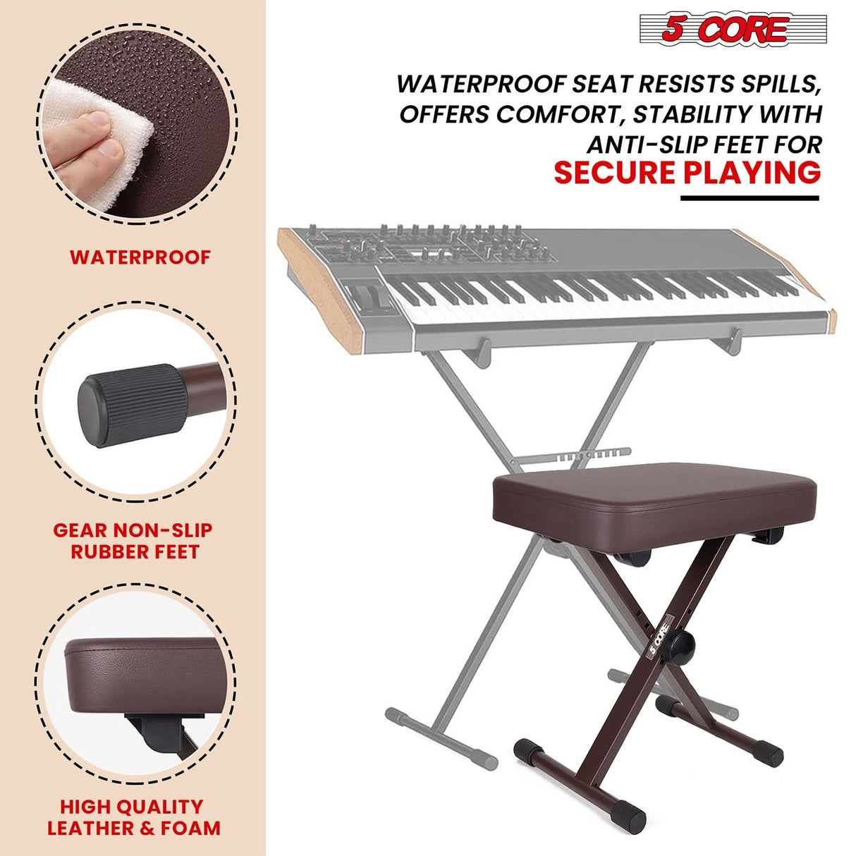 5 Core padded piano stool ergonomic seating view