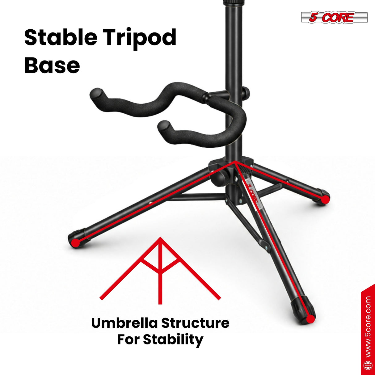 5 Core Guitar Stand Floor Adjustable Heavy Duty w Neck Holder for Acoustic Electric Classic Bass