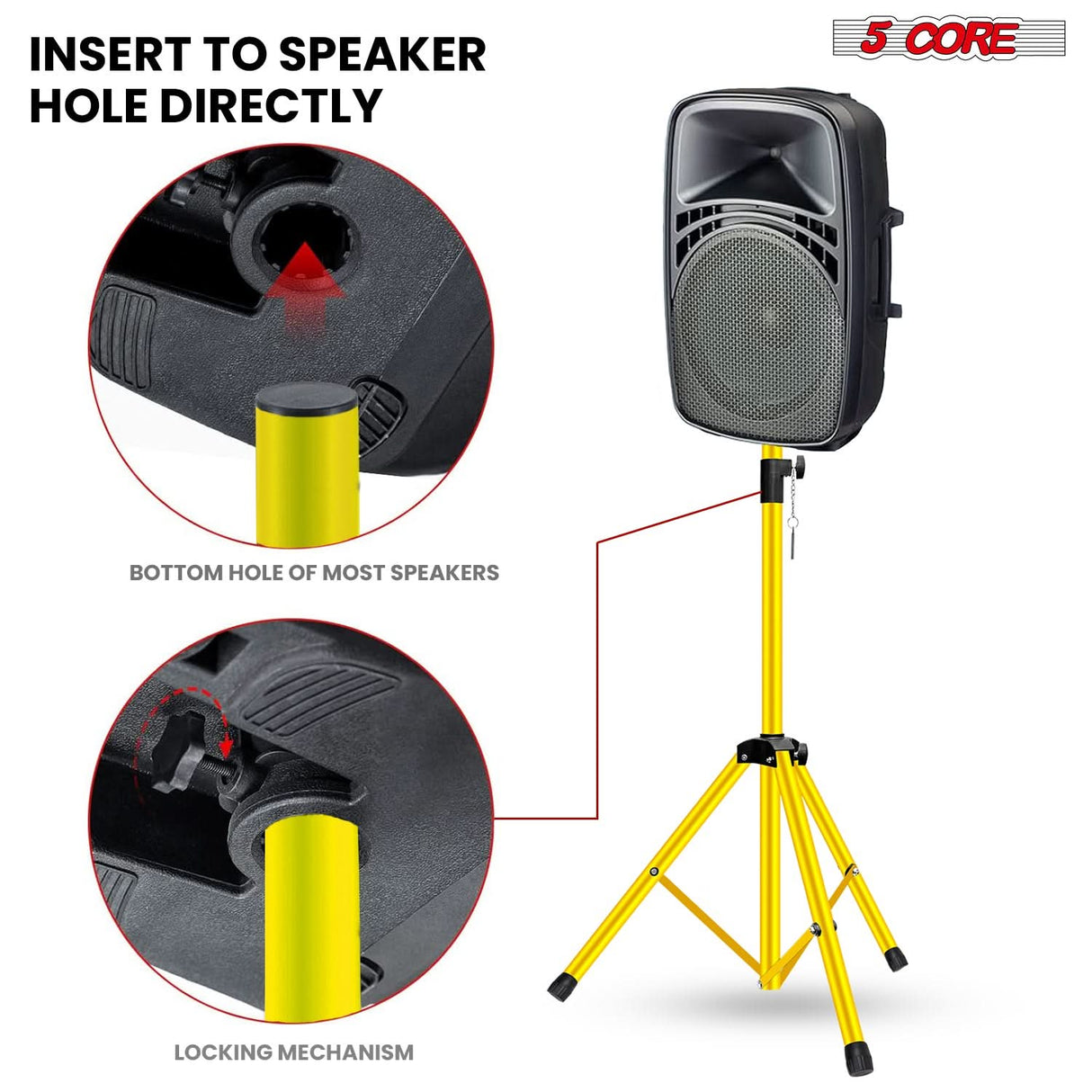 5 Core Speaker Stand Adjustable 31 to 54" PA DJ Tripod Stands Heavy Duty w 35mm Insert 132 Lbs