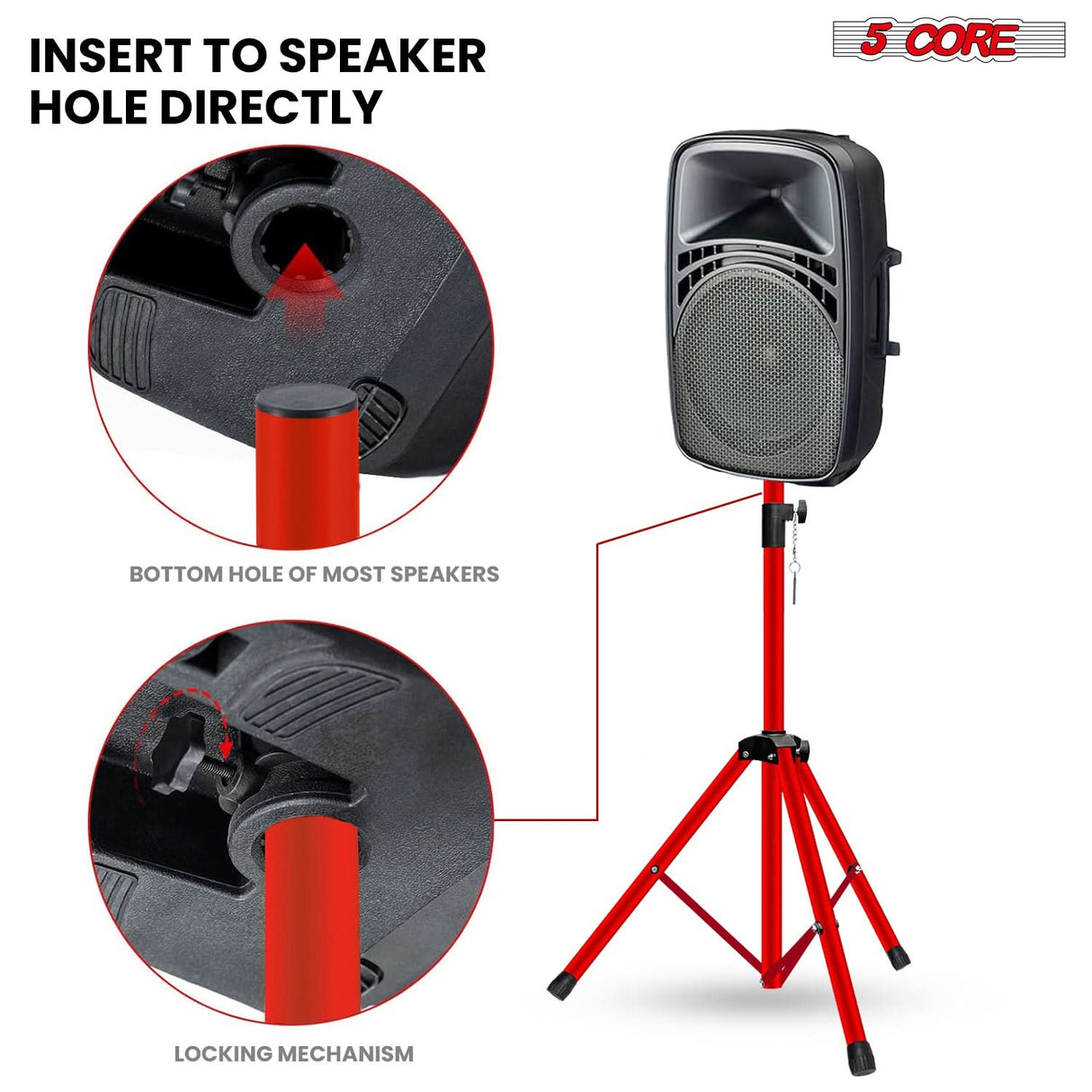 5 Core Speaker Stand Adjustable 31 to 54" PA DJ Tripod Stands Heavy Duty w 35mm Insert 132 Lbs