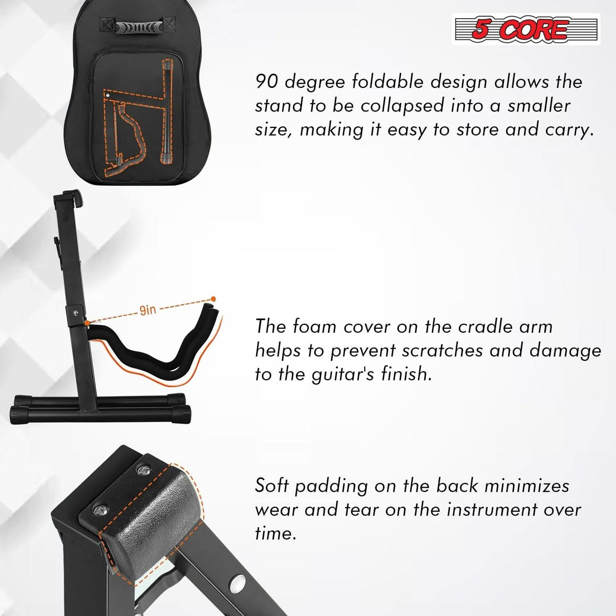 5 Core Guitar Stand 2PC A Frame Shape w Soft Foam Arm Non Slip Rubber for Acoustic Electric Bass