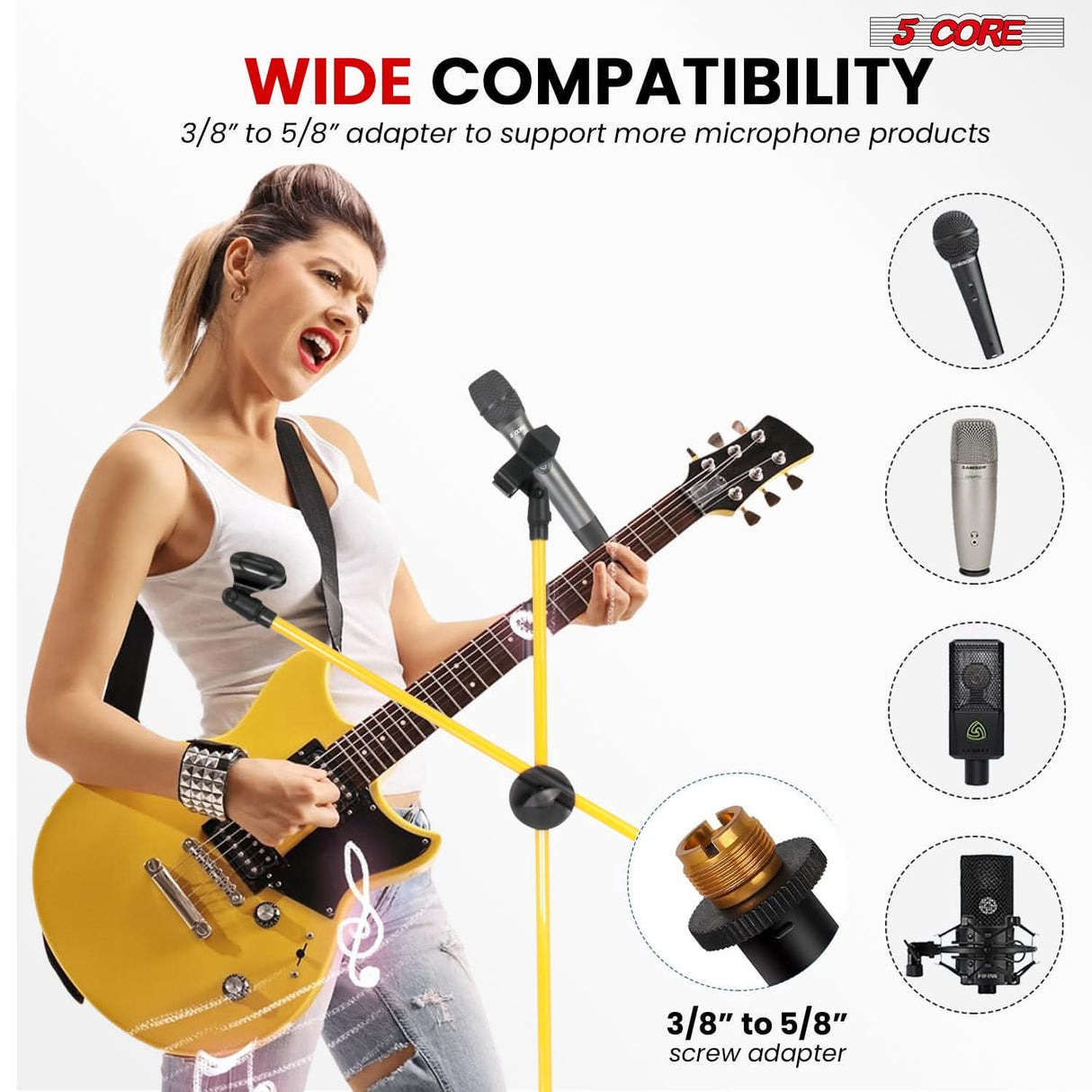 5 Core Mic Stand Floor Height Adjustable Tripod Microphone Stands w Extending Telescoping Boom Arm