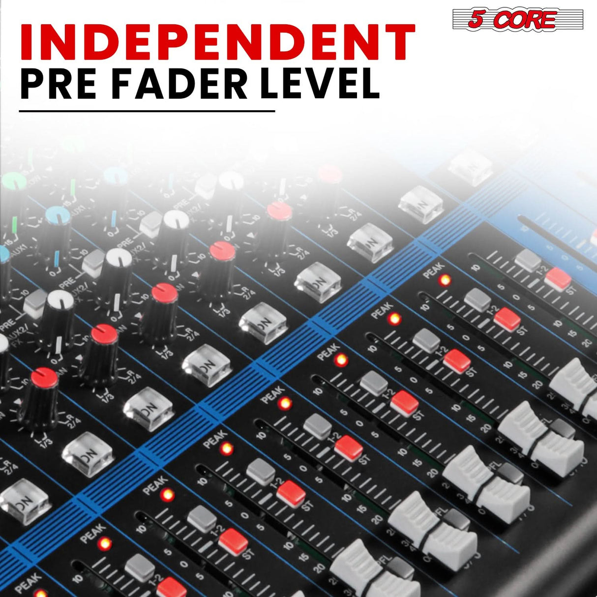 5 Core Audio Mixer 20 Channel DJ Soundboard USB Interface Bluetooth Mixing Console w 24 SPX Effect
