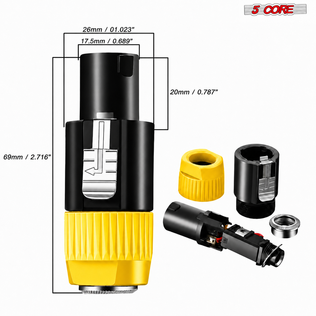 5 Core Speakon Adapter High Quality Audio Jack Male Audio Pin Speaker Adapter Connector
