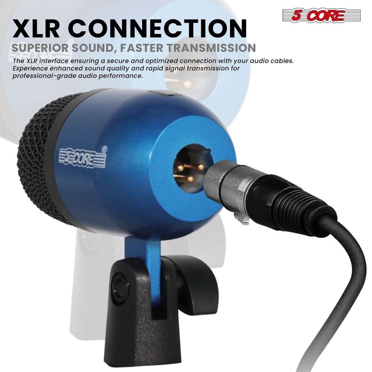 5 Core Drum Microphone Kit 9Pc All Metal Drummer Mics Tom/Snare & Cymbals Wired Instrument Drums Set