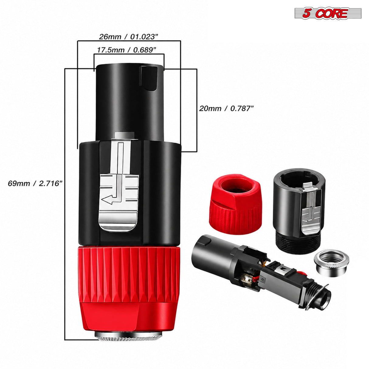 5 Core Speakon Adapter High Quality Audio Jack Male Audio Pin Speaker Adapter Connector