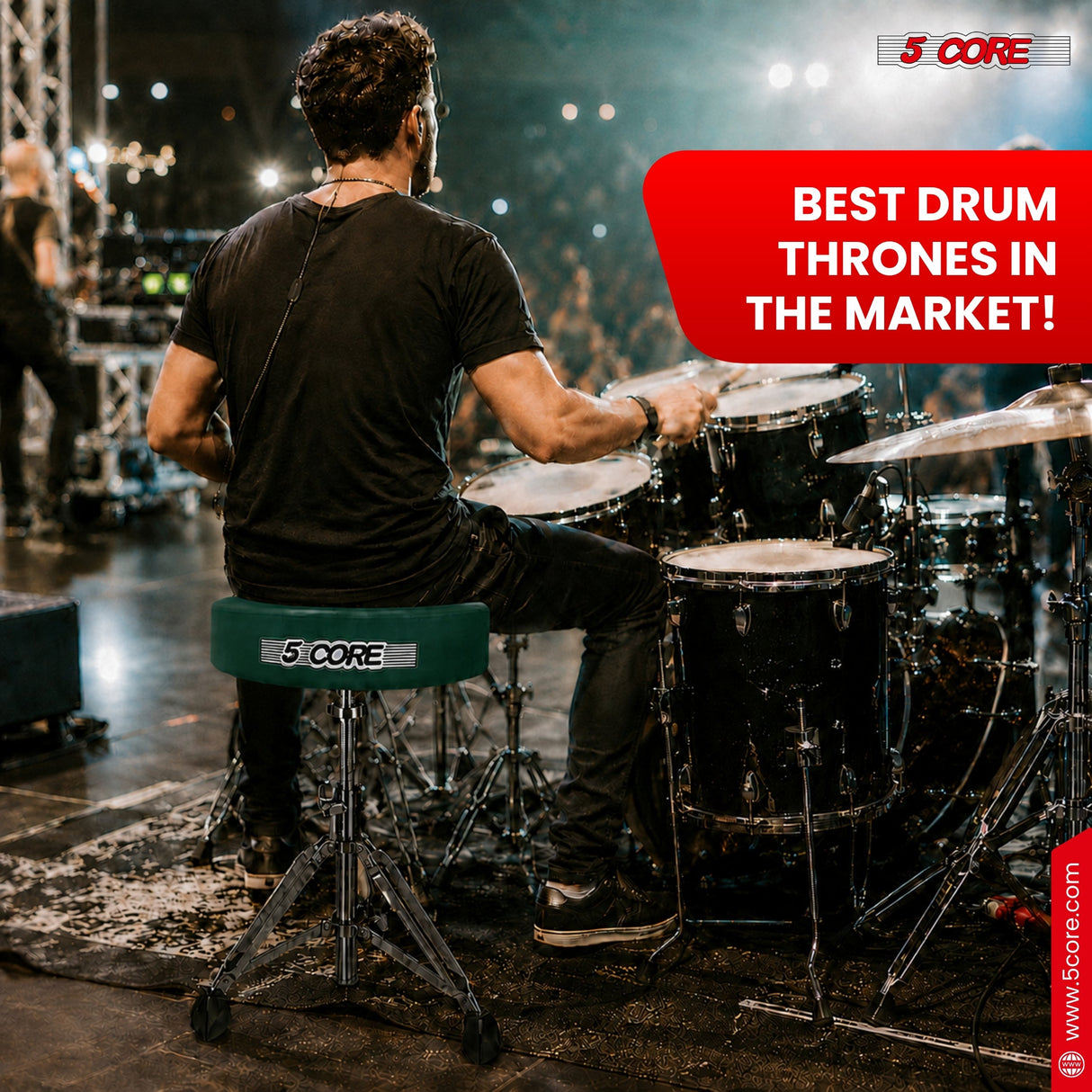 5 Core Drum Throne w 4.5" Padded Stool Adjustable Drummer Chair