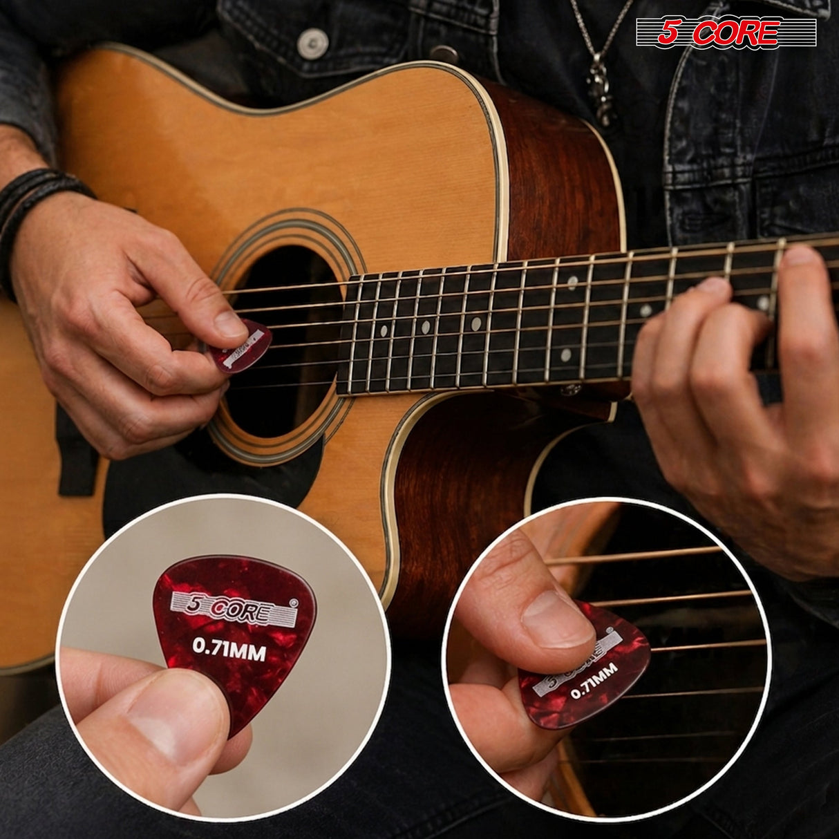 5 Core Guitar Picks 12 Piece Celluloid Light Medium Heavy Extra Heavy for Acoustic Electric Guitars