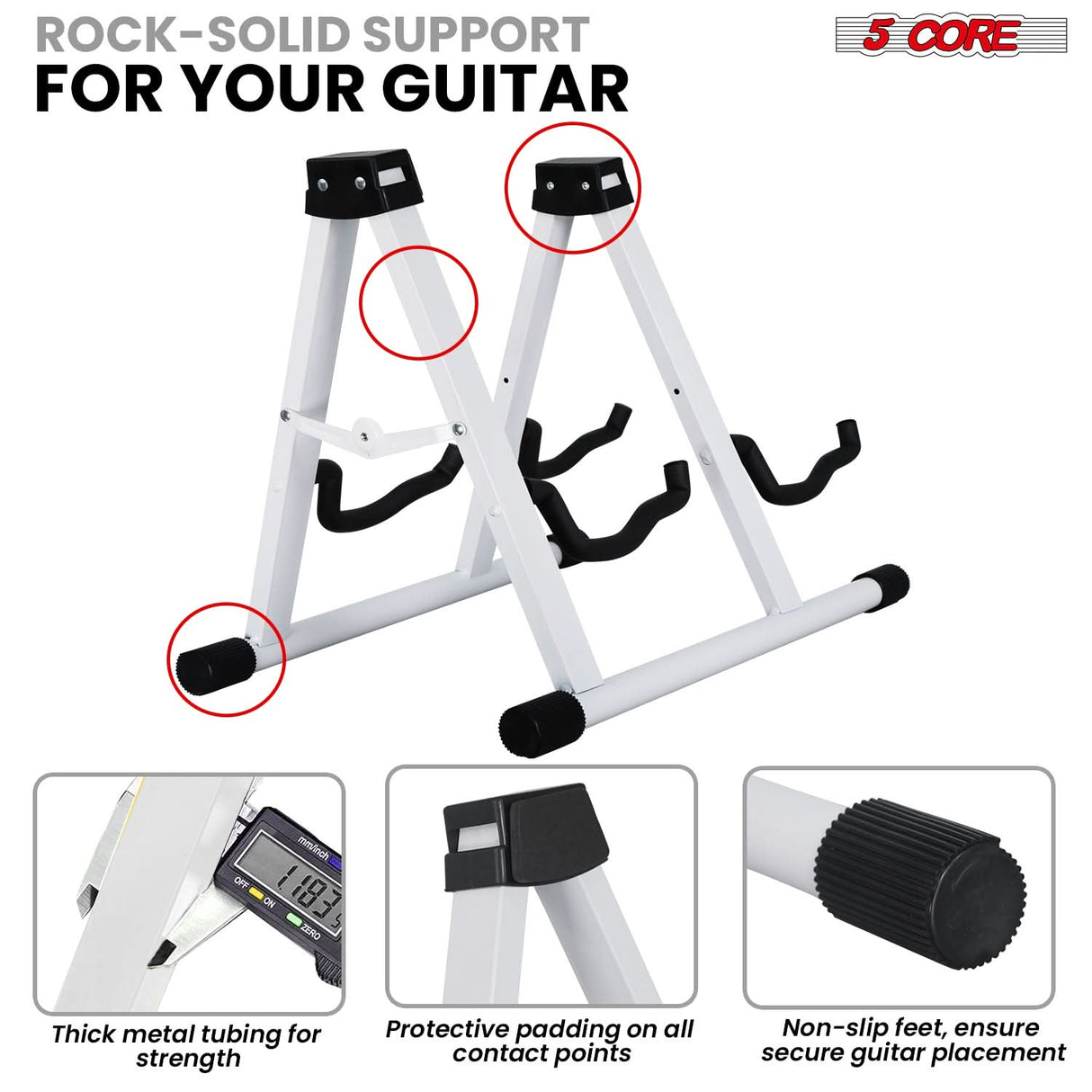 5 Core Double Guitar Stand A Frame Shape w Foam Arms Supports Acoustic Electric Bass Ukulele Banjo