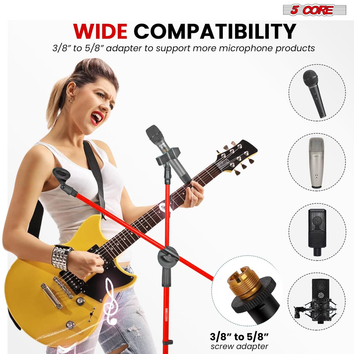 5 Core Mic Stand Floor Height Adjustable Tripod Microphone Stands w Extending Telescoping Boom Arm
