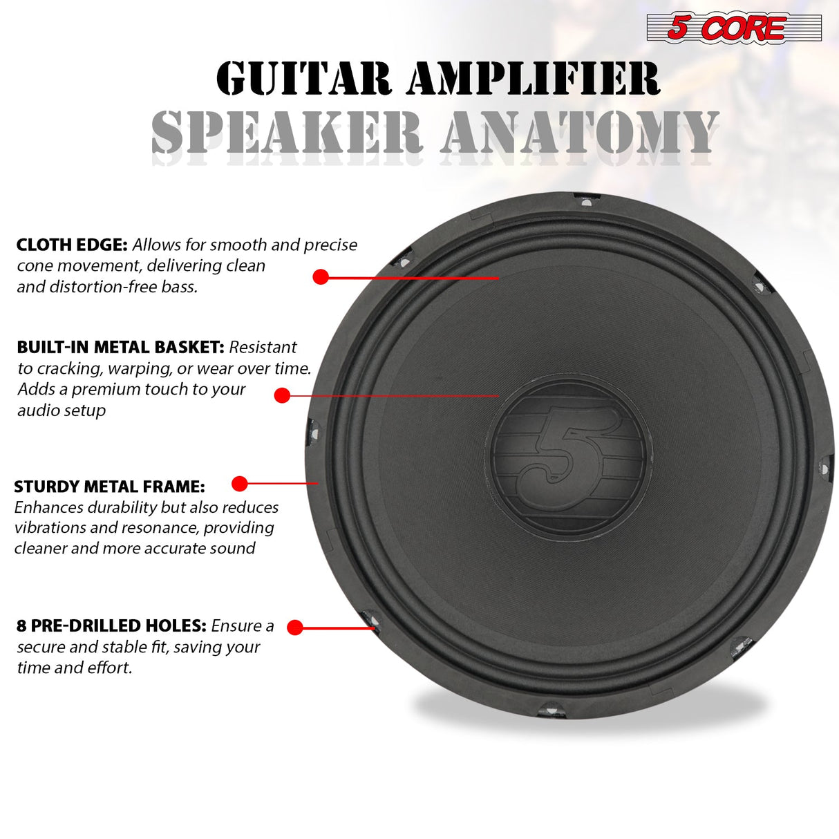 5 Core 12 Inch Guitar Speaker 200W 4 Ohm Amp Cabinet Replacement Amplifier Woofer