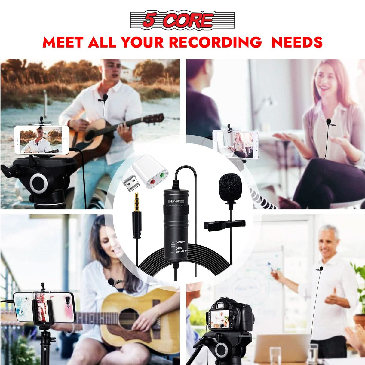 5 Core Microphone Professional Lavalier Mic Wearable Omnidirectional Condenser 3.5mm Body Microfono