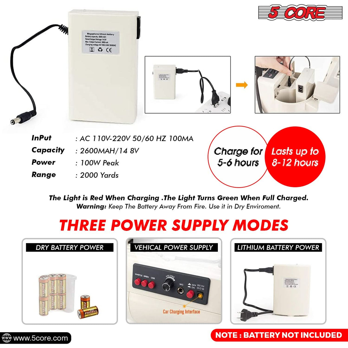 5Core Megaphone Bullhorn Speaker 100W Professional Bull Horn Battery Power Megafono 2000Yard Range