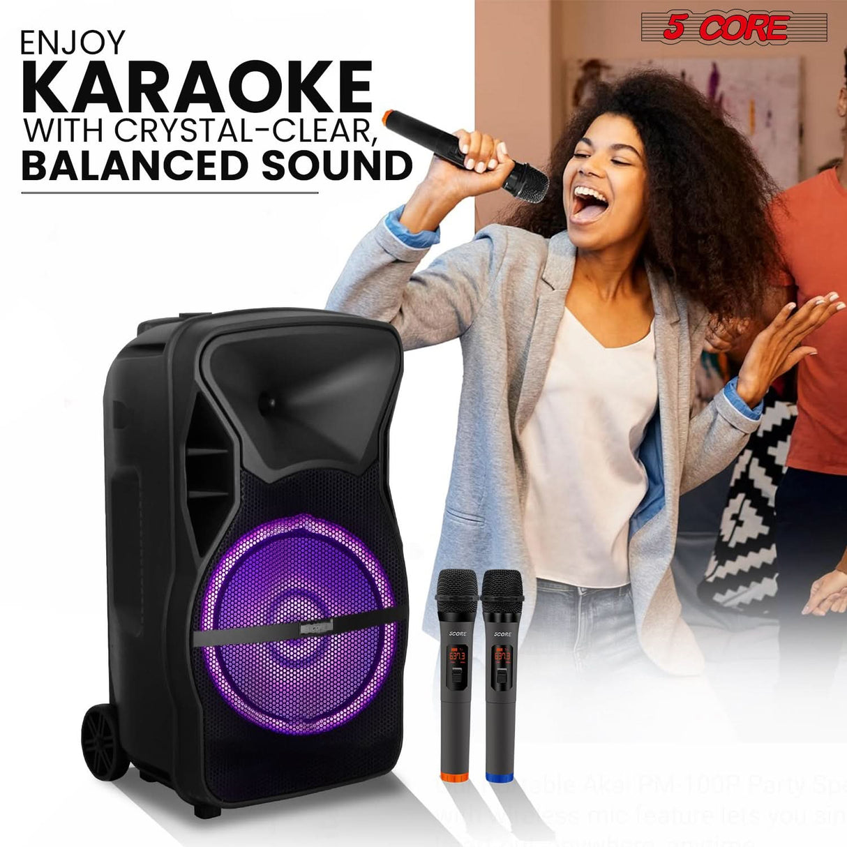 5 Core portable Bluetooth party speaker PA system handle view