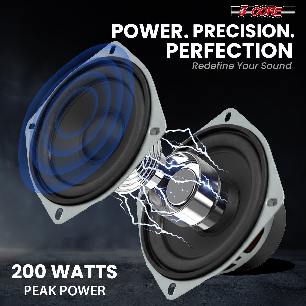 5 Core 4 Inch Subwoofer Pair 200W Car Audio Sub Woofer 4 Ohm Deep Bass Replacement Loud Speaker