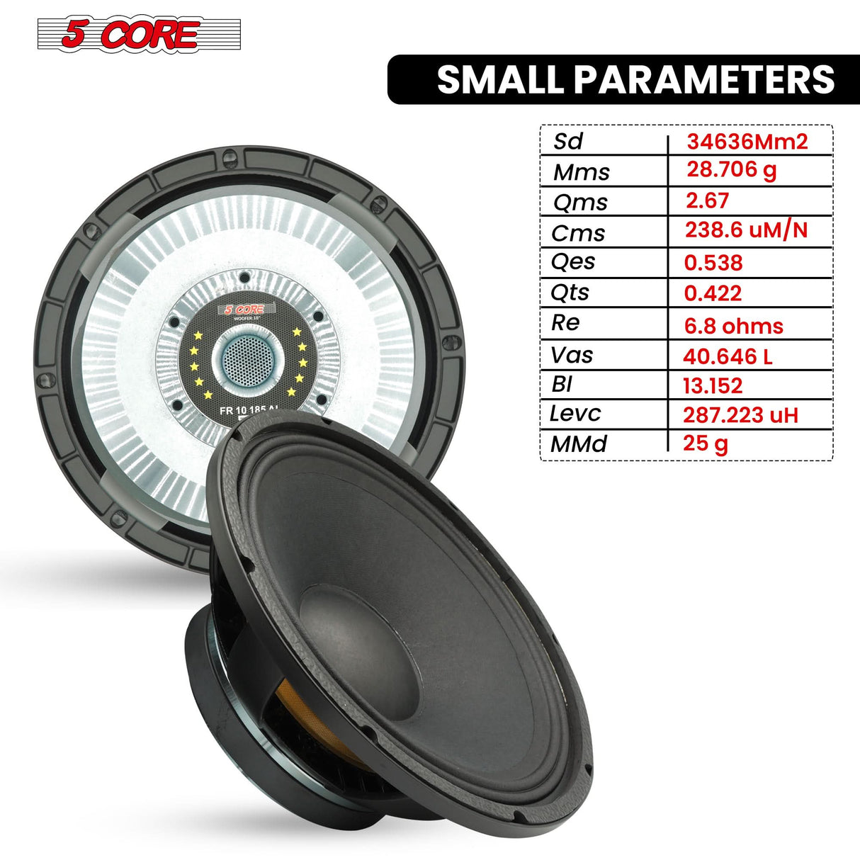 5 Core 10" Subwoofer Speaker 300W RMS Full Range Car Audio Sub Woofer 4 Ohm Bass Replacement Driver