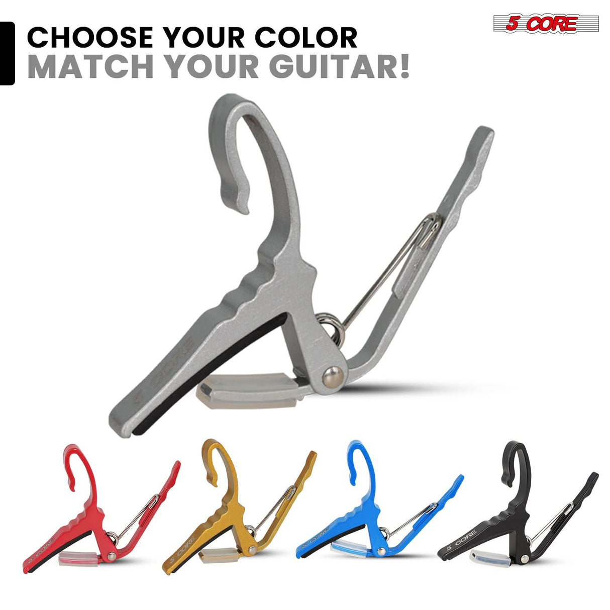 5 Core Guitar Capo Pair Quick Change Acoustic Electric String Clip Banjo Mandolin Or Ukulele Silver