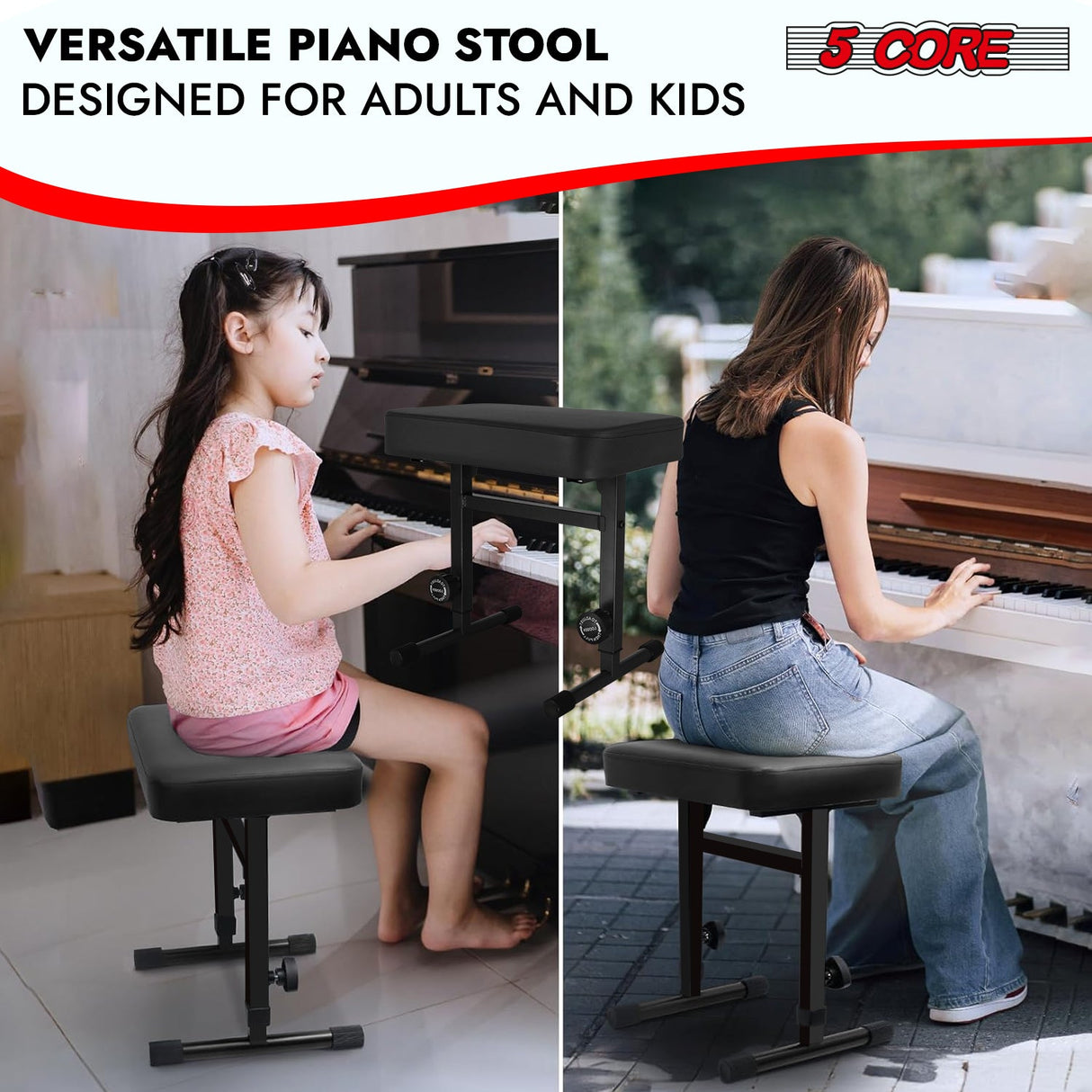 5 Core Keyboard Bench 3" Padded Cushioned Piano Stool Height Adjustable Guitar Seat Folding Portable
