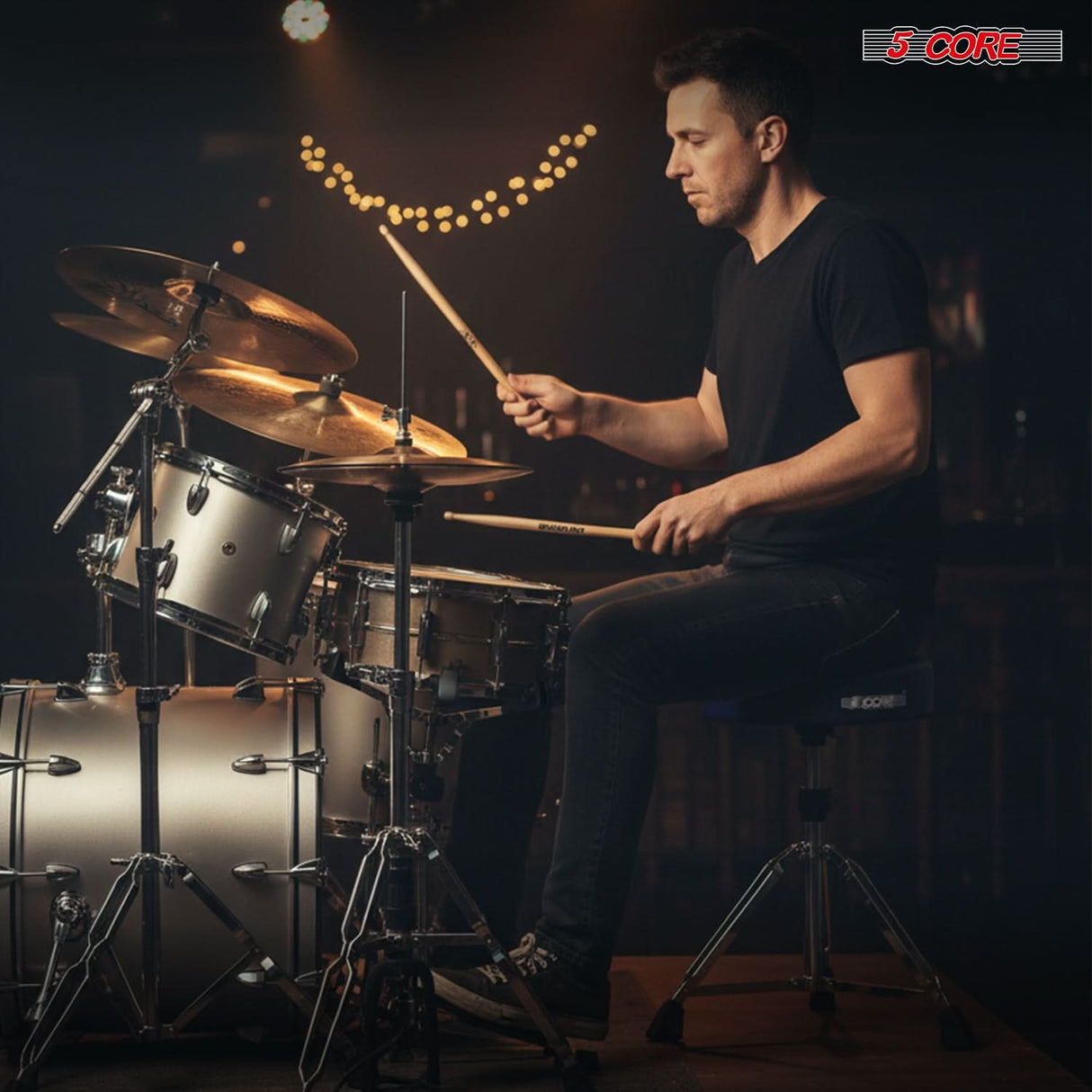 5 Core Drum Throne w Backrest 4" Padded Stool Airlift Adjustable 25.5" Drummer Chair 441Lb Capacity