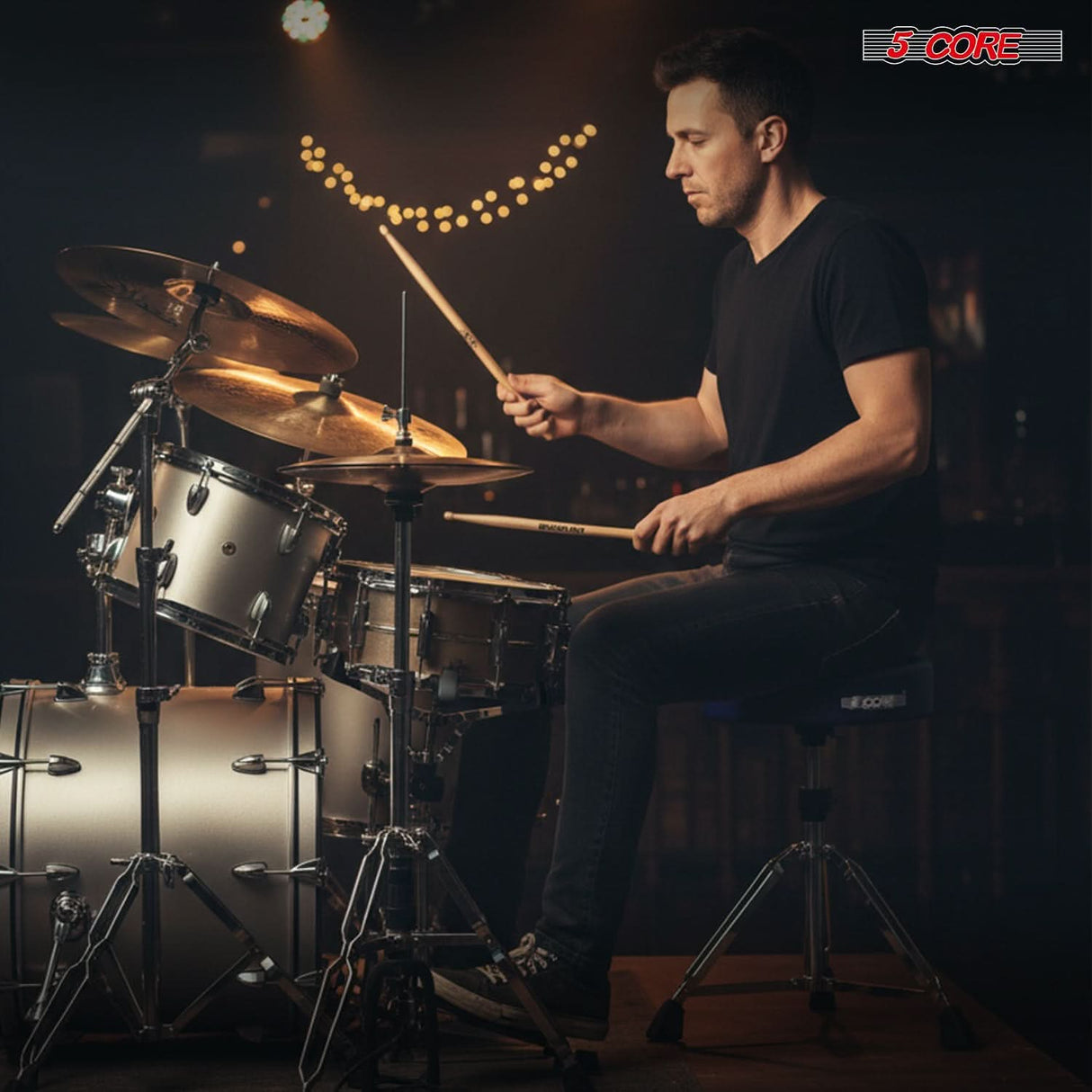 5 Core Drum Throne w Backrest 4" Padded Stool Airlift Adjustable 25.5" Drummer Chair 441Lb Capacity