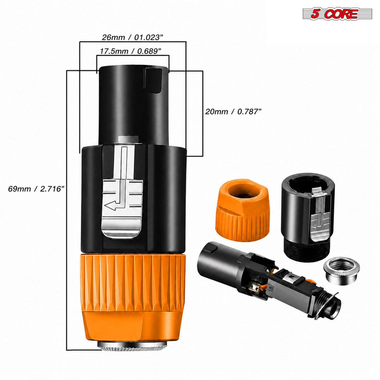 5 Core Speakon Adapter High Quality Audio Jack Male Audio Pin Speaker Adapter Connector