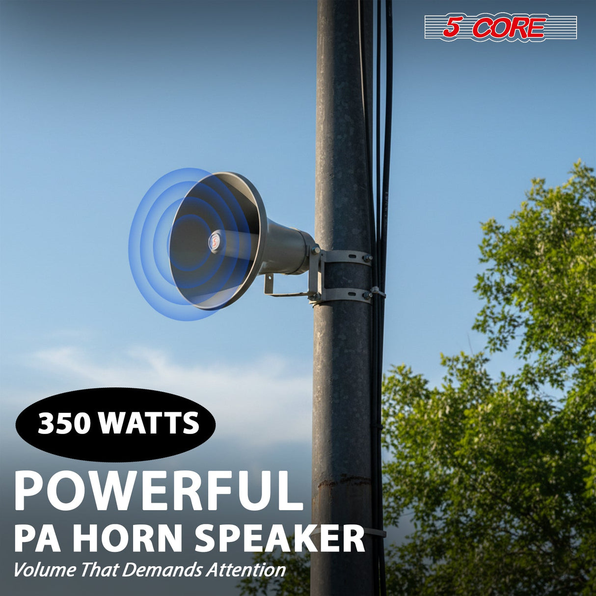 5 Core 12 Inch PA Horn 350W Loud Speaker Bull Horn Loud Audio 8Ohm All Weather Indoor Outdoor Use