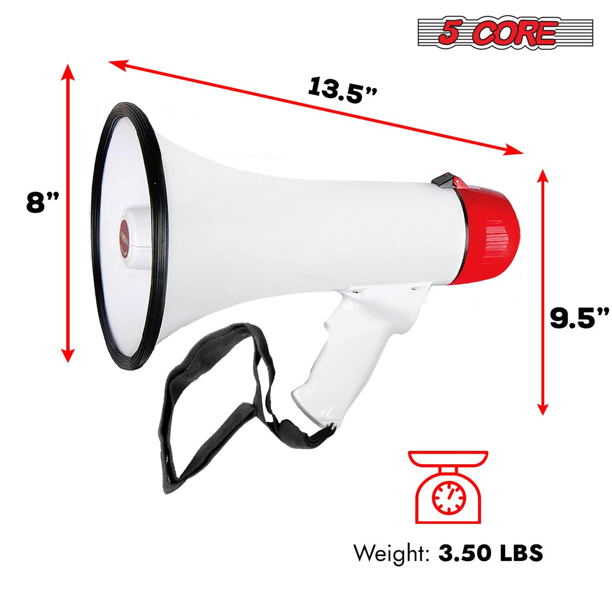 5 Core Megaphone 50W Bull Horn PA Speaker w 300M Range Loud Siren Voice Amplifier Portable