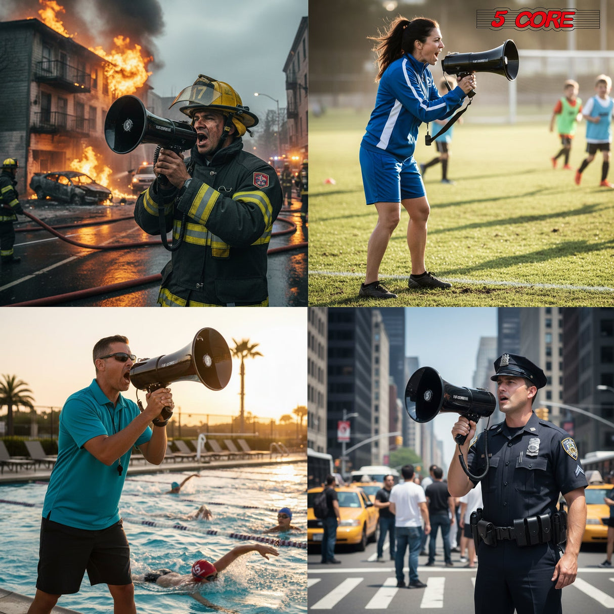 5 Core Megaphone 50W Bullhorn 1100 Yards Loud Siren Maker w Adjustable Volume for Soccer Coaches