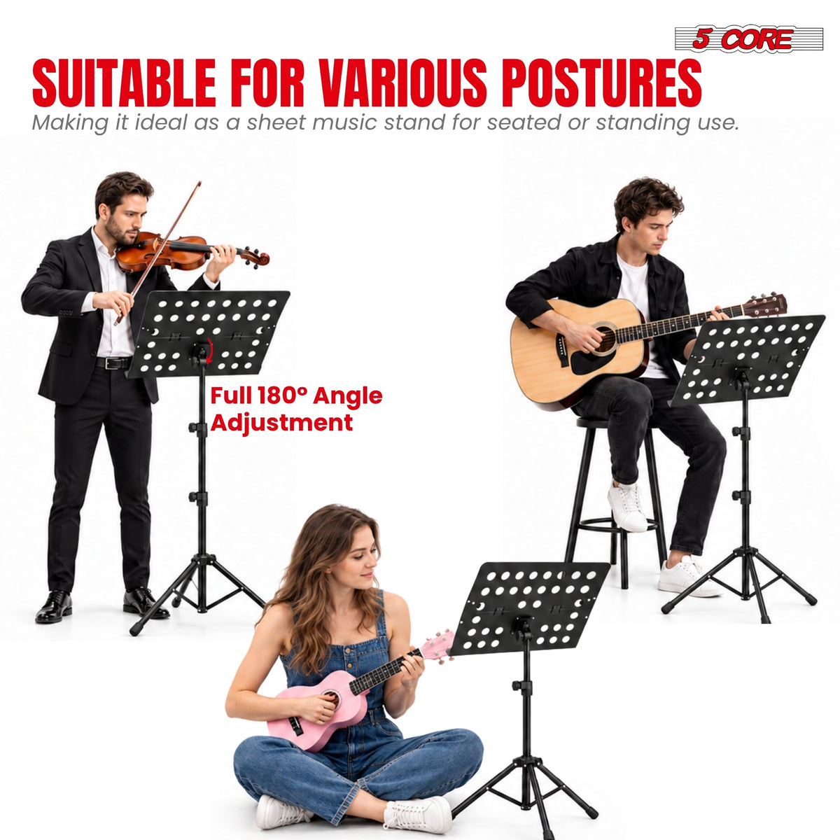 5Core Music Stand Height Adjustable Desktop Book Stands w Mic Mobile Holder