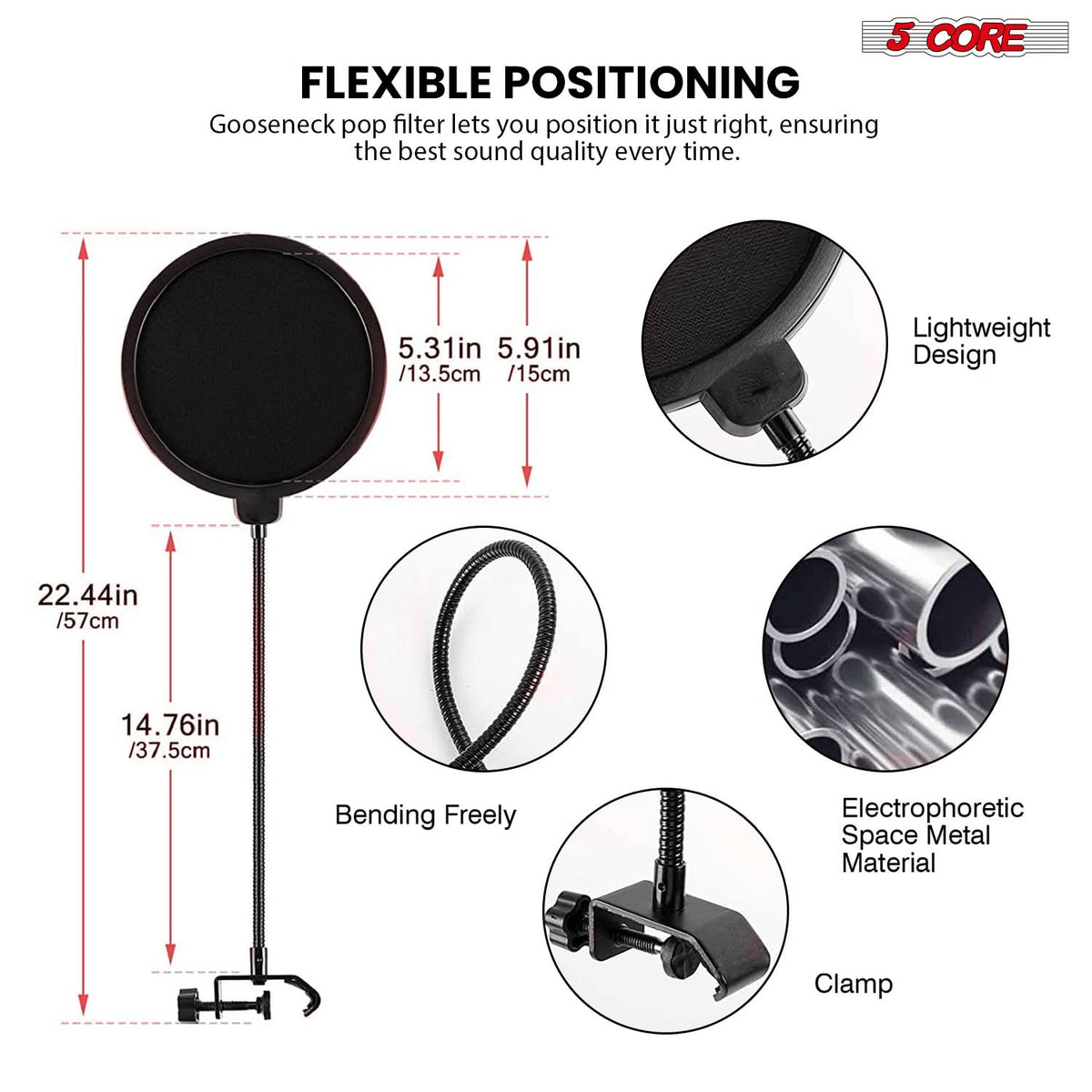 5 CORE Podcast Equipment Bundle Condenser Microphone Kit with Sound Card