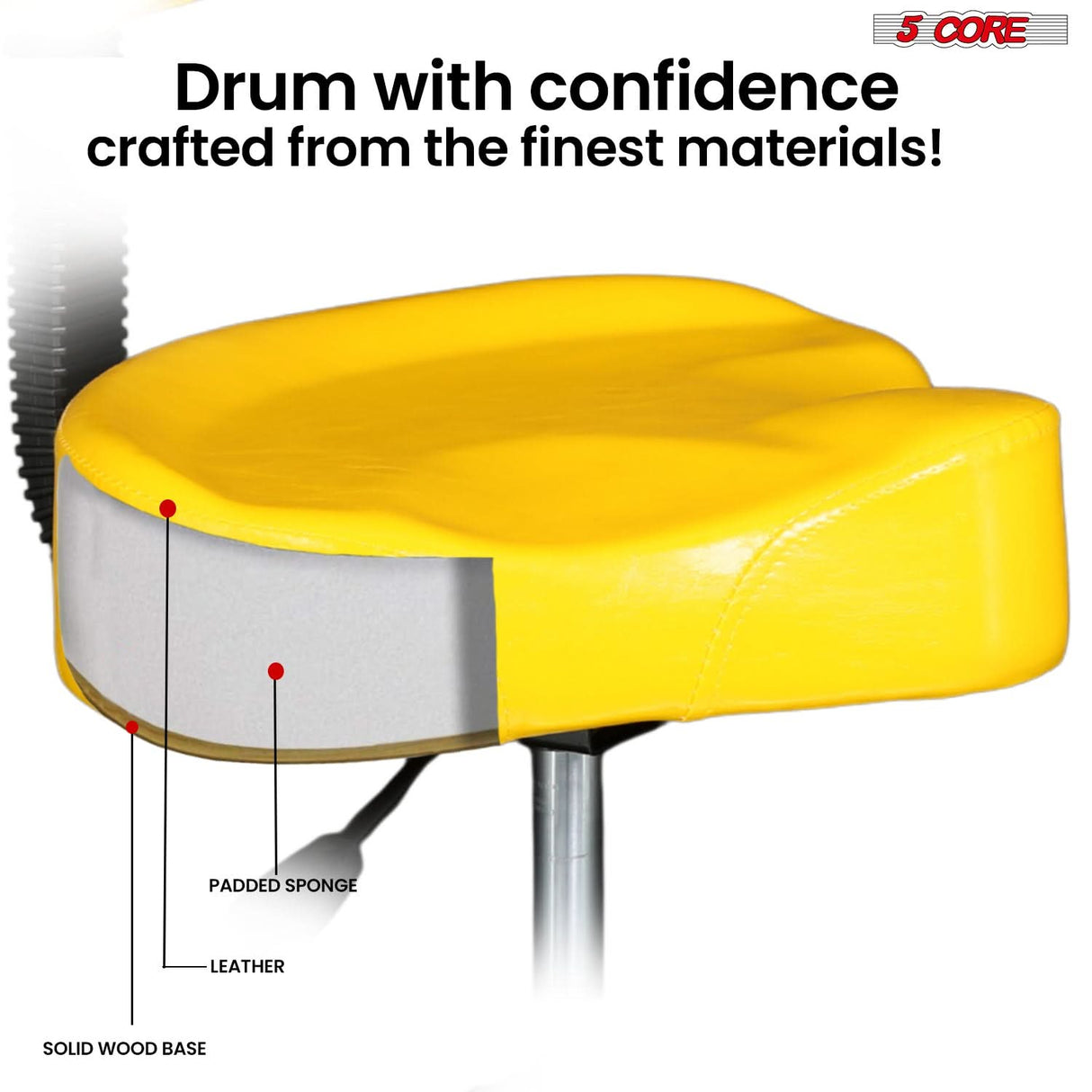 5Core Drum Throne 4" Cushion Padded Stool w Backrest Airlift Height Adjustable Chair w 441Lb Capcity