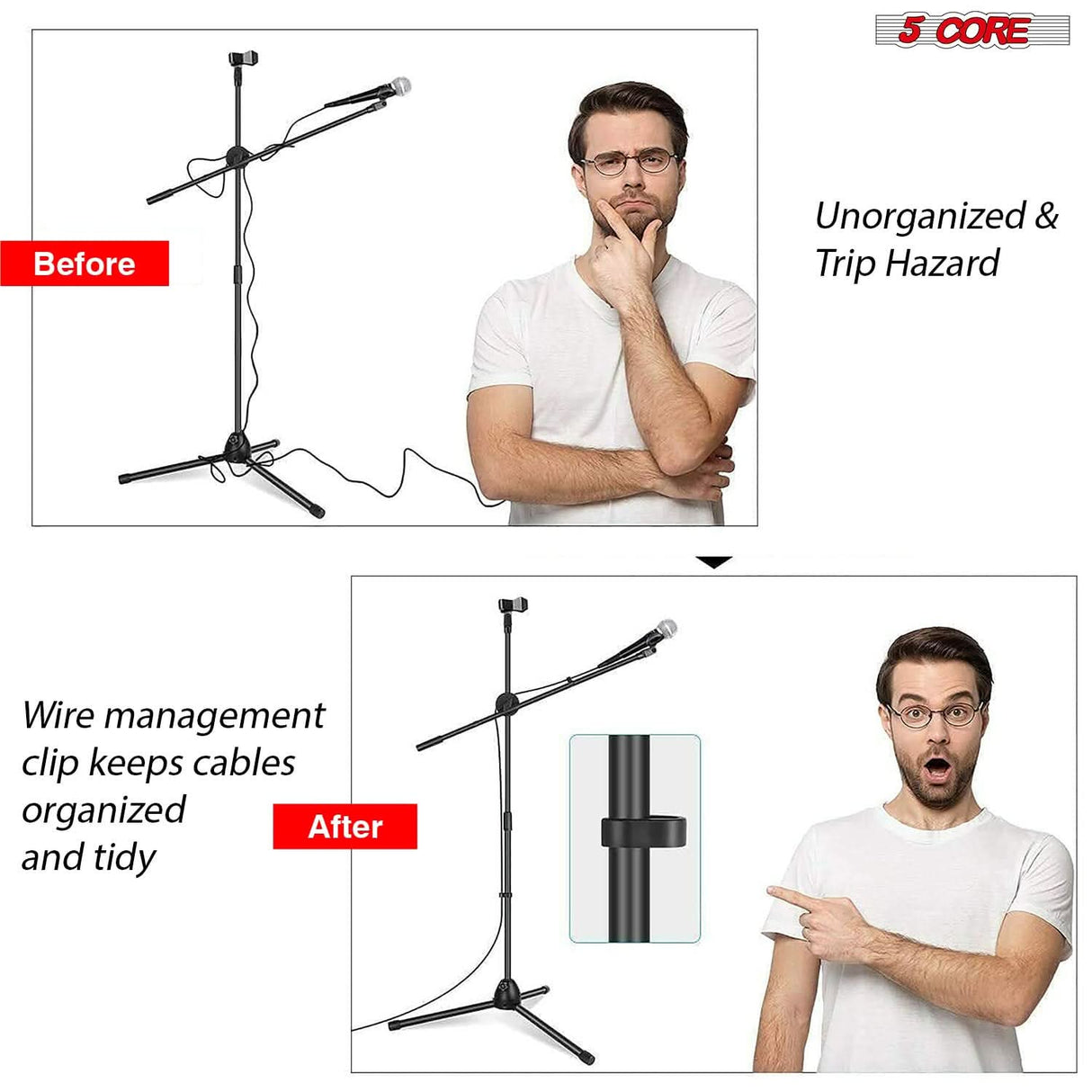 5 Core Mic Stand Floor Height Adjustable Tripod Microphone Stands w Extending Telescoping Boom Arm