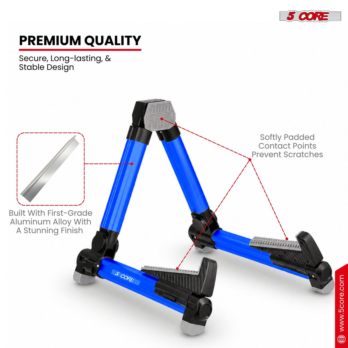 5 Core Guitar Stand Adjustable A Frame Shape w Rubber Pad Arms Supports Acoustic Electric Bass Blue