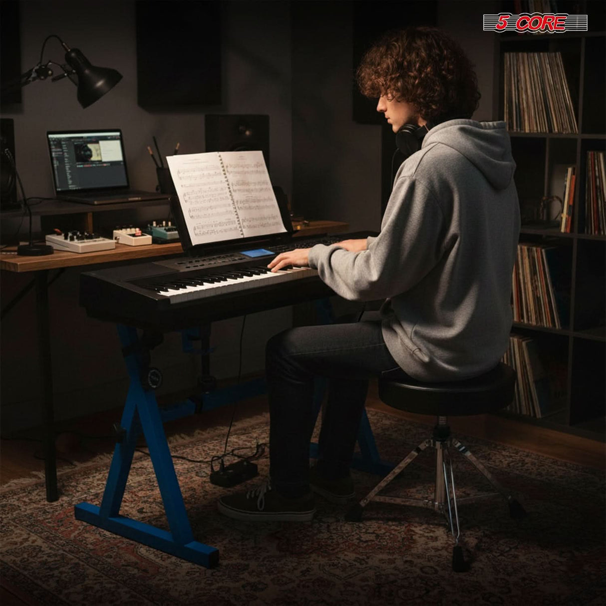 5Core Keyboard Stand Adjustable Height 34.5" Width 32.5” Z Style Electric Piano Riser 250Lb Capacity