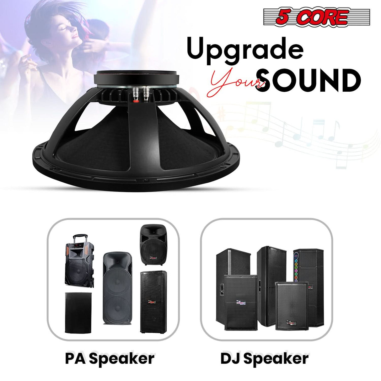 5 Core 18 Inch Subwoofer Driver 8 Ohm Impedance Label View