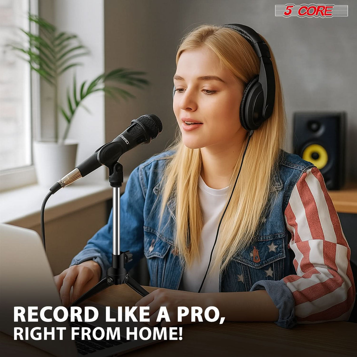 5Core Desktop Mic Stand Tripod podcast recording desk mic stand front view