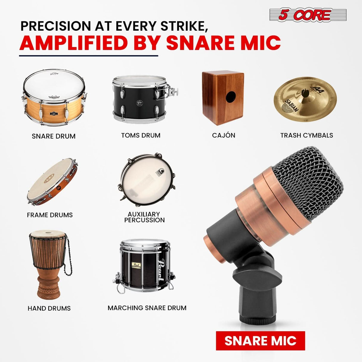 Close-up of 5Core copper microphone for drums and musical gear