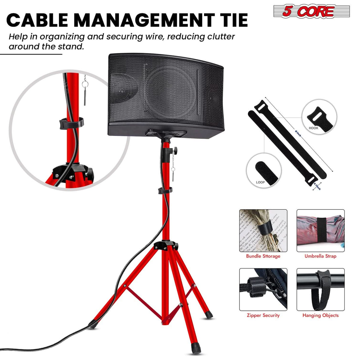 5 Core Speaker Stand Adjustable 31 to 54" PA DJ Tripod Stands Heavy Duty w 35mm Insert 132 Lbs