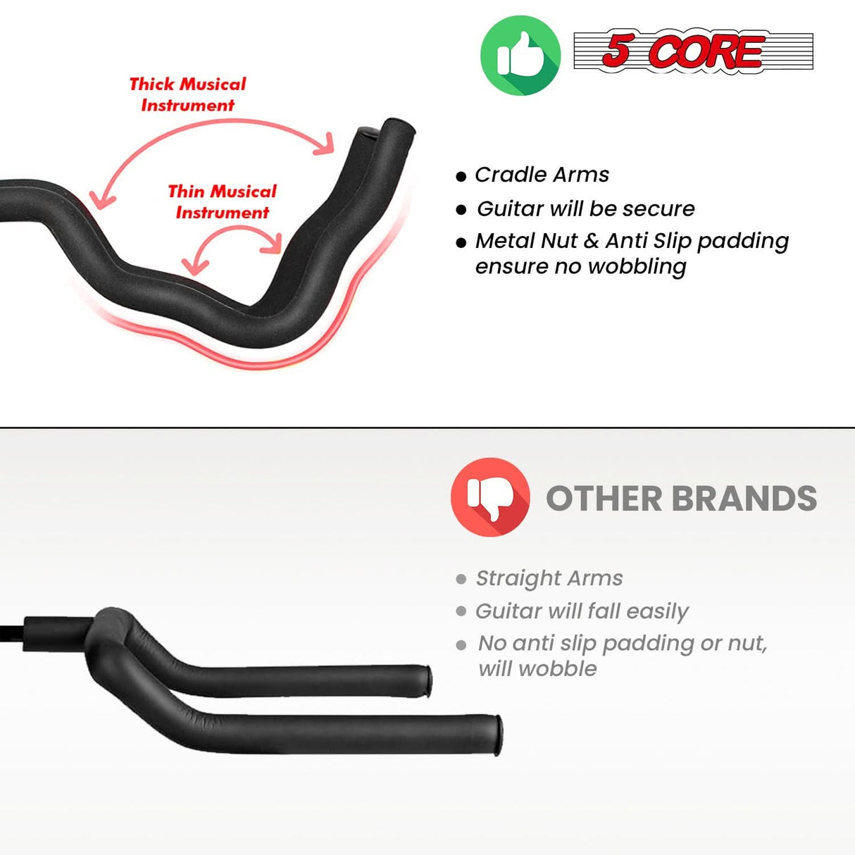 5 Core Guitar Stand Adjustable Double Guitars Stands Floor w Neck Holder for Acoustic Electric Bass