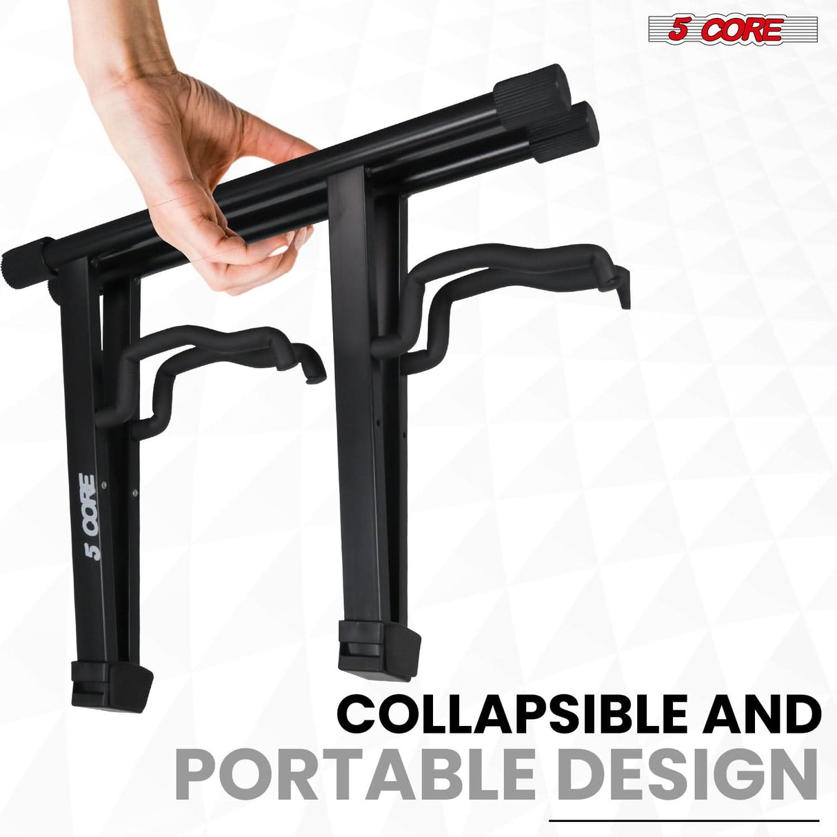 5 Core Double Guitar Stand A Frame Shape w Foam Arms Supports Acoustic Electric Bass Ukulele Banjo