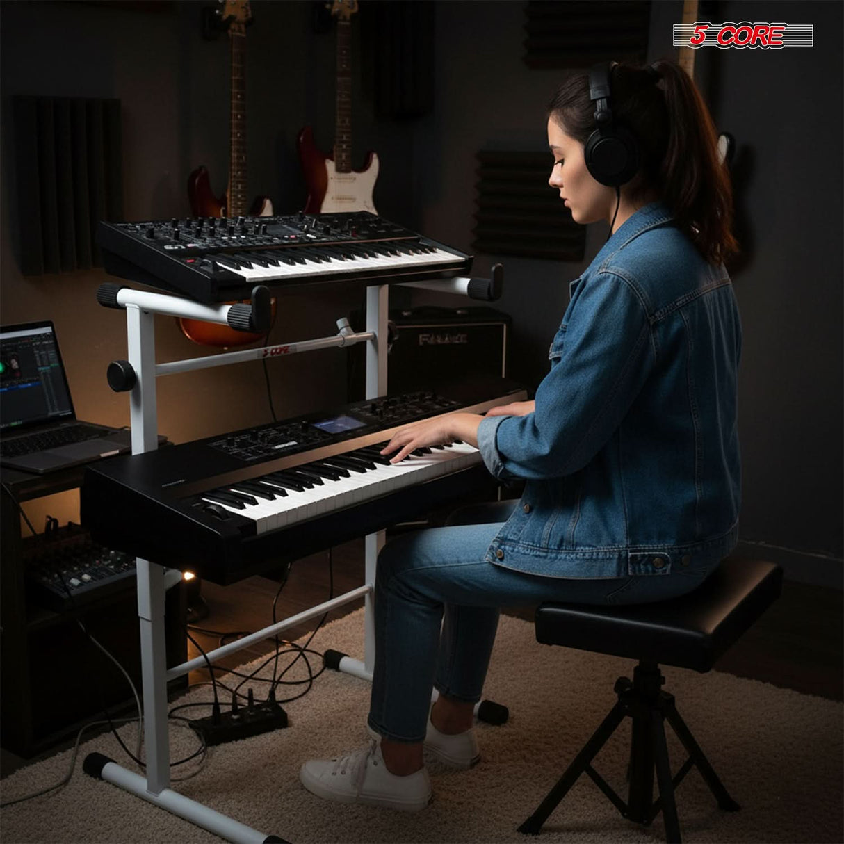 5 Core Keyboard Stand Adapter 2 Tier Adjustable Second Extension Add On for Digital Piano Stands